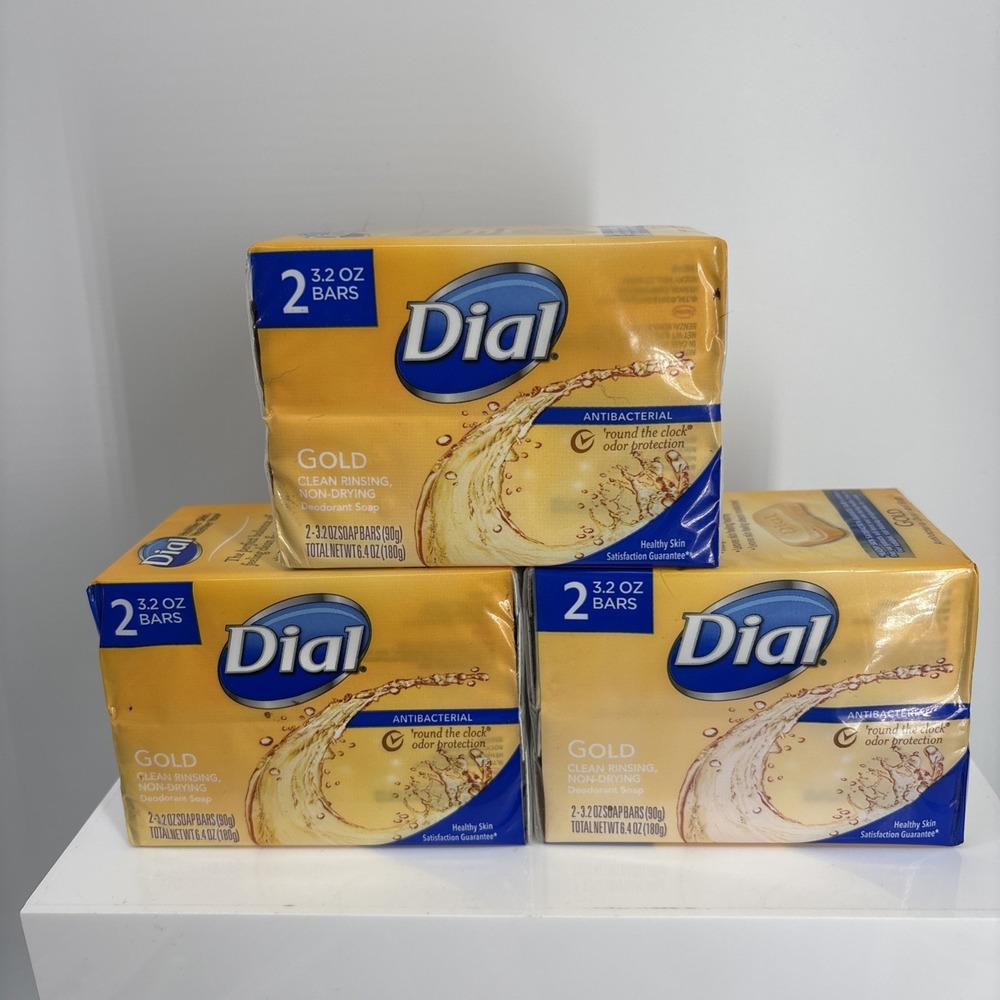 6 Bars Dial Antibacterial Deodorant Bar Soap Gold 3.2oz (3 Packs of 2)